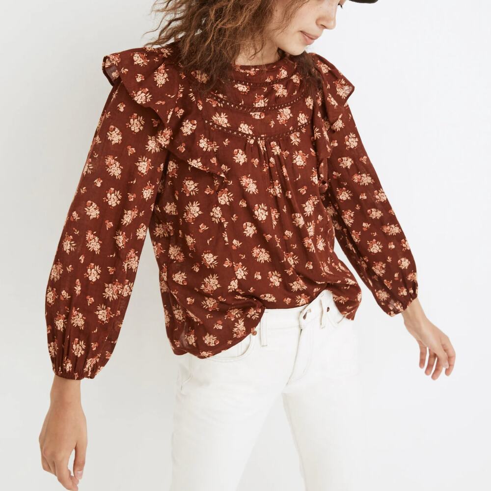 Madewell Ladder-Trim Ruffle Top in Homestead Bouquet Size Small